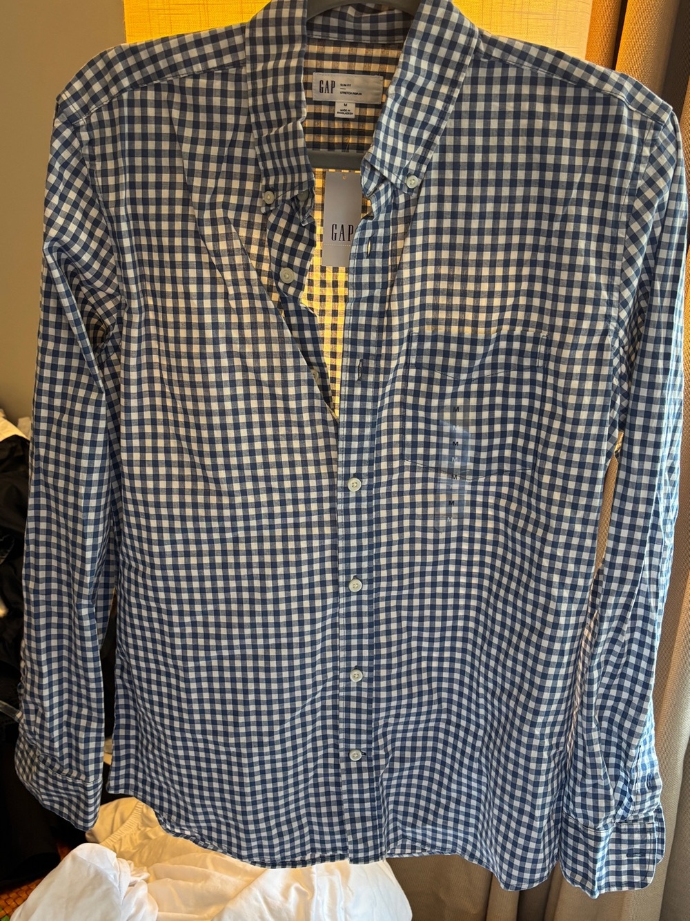 GAP Men’s Navy and White Gingham Button-Down Shirt